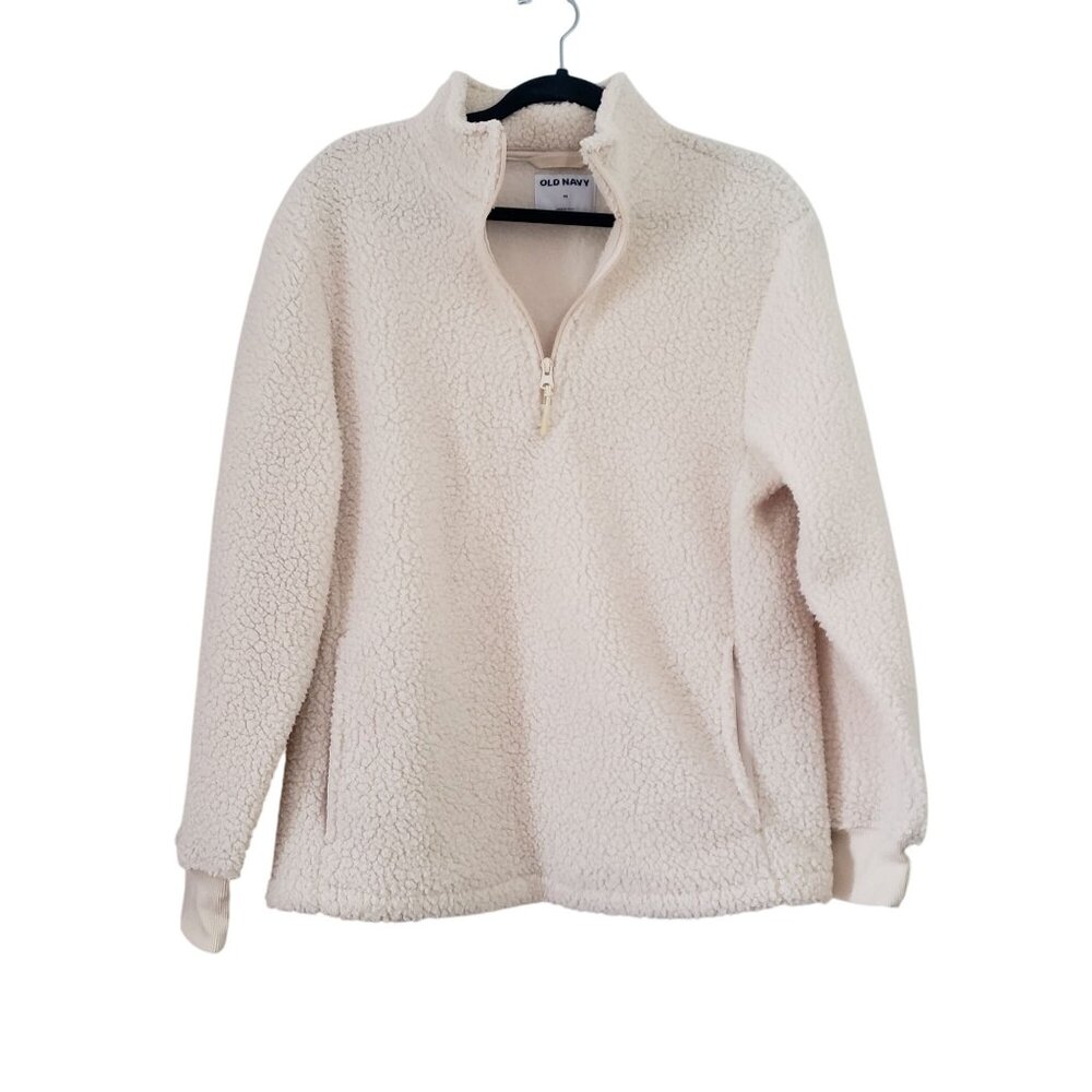 Old‎ Navy Womens White Sherpa Pull Over Fleece Sweater Size M Casual Warm